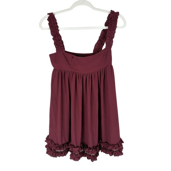 MAJORELLE Chandra Mini Dress Ruffle Trim Party Evening Babydoll Oxblood XS - Picture 4 of 10